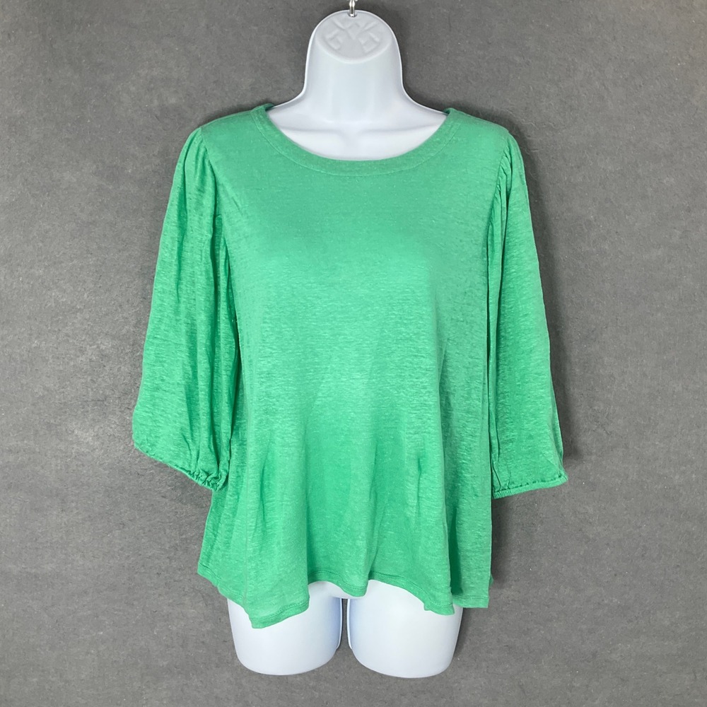 J Jill Linen Top 3/4 Sleeve Green‎ Lightweight Casual Blouse Size S